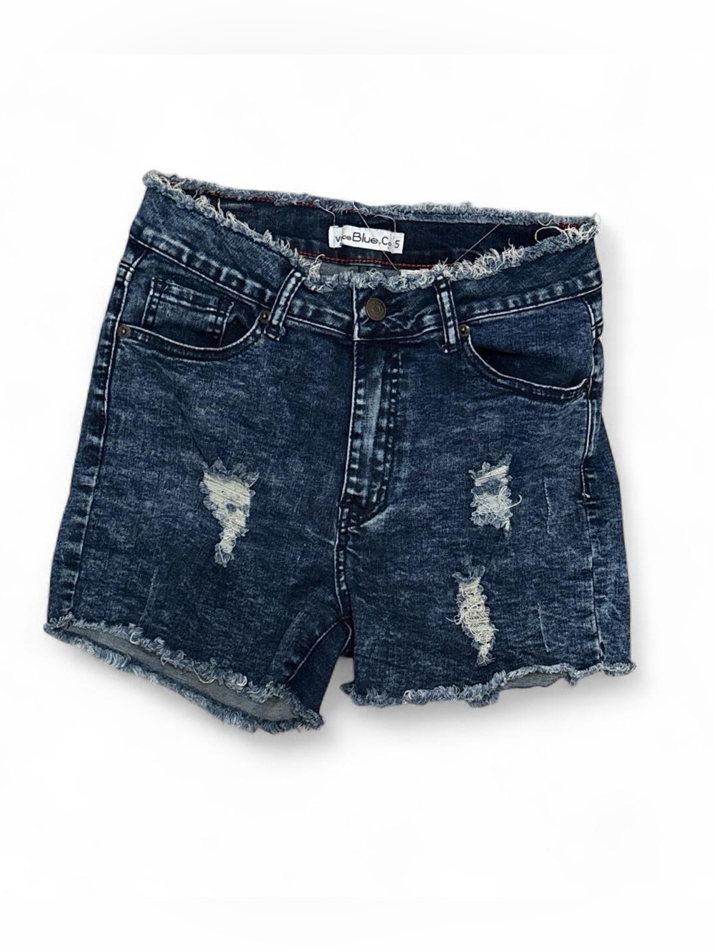 Blue Distressed Denim Acid Washed Ripped Shorts with Frayed Him